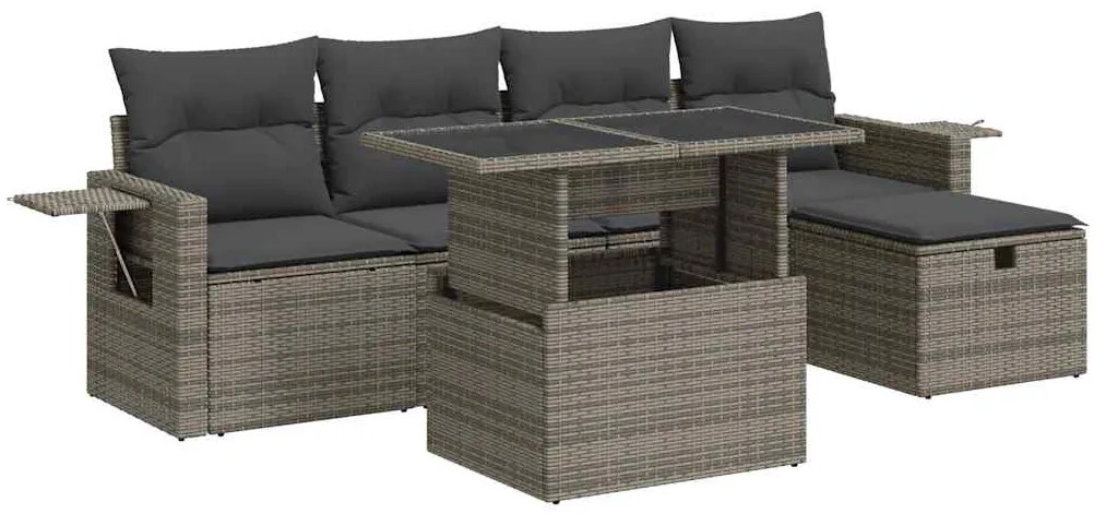 3327850 vidaXL Градински диван с възглавници, 6 части, полиратан, сив