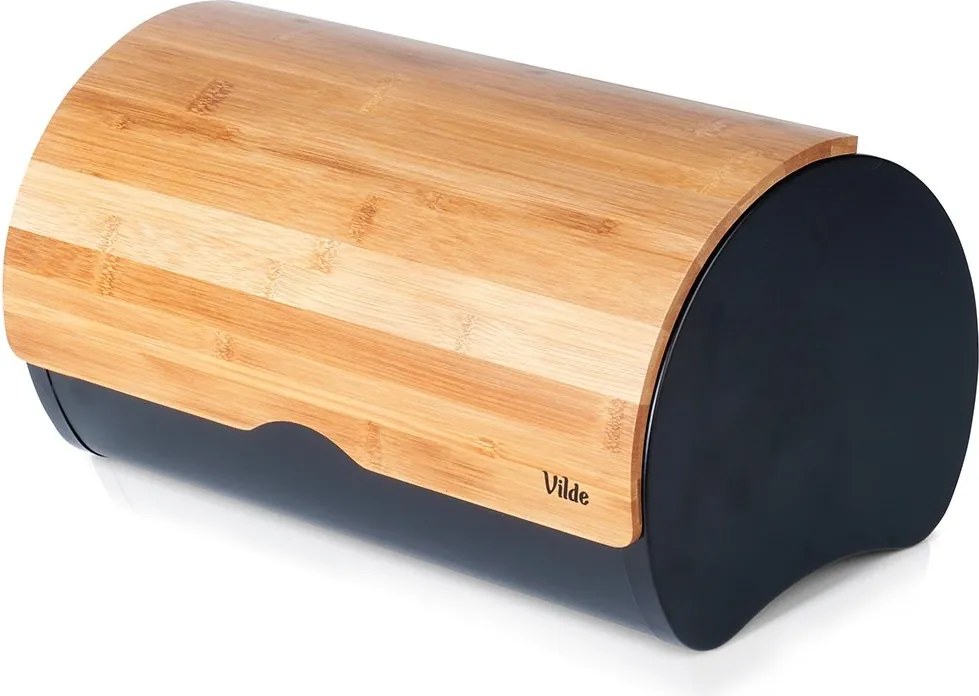 Кутия за хляб, лека и здрава конструкция, бамбук, черен 38x24x20см