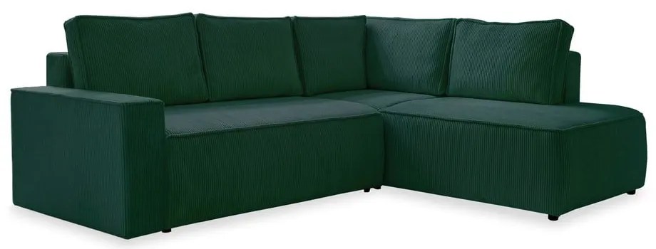 Тъмнозелен разтегателен ъглов диван от рипсено кадифе (десен ъгъл) Brave Dave – Miuform
