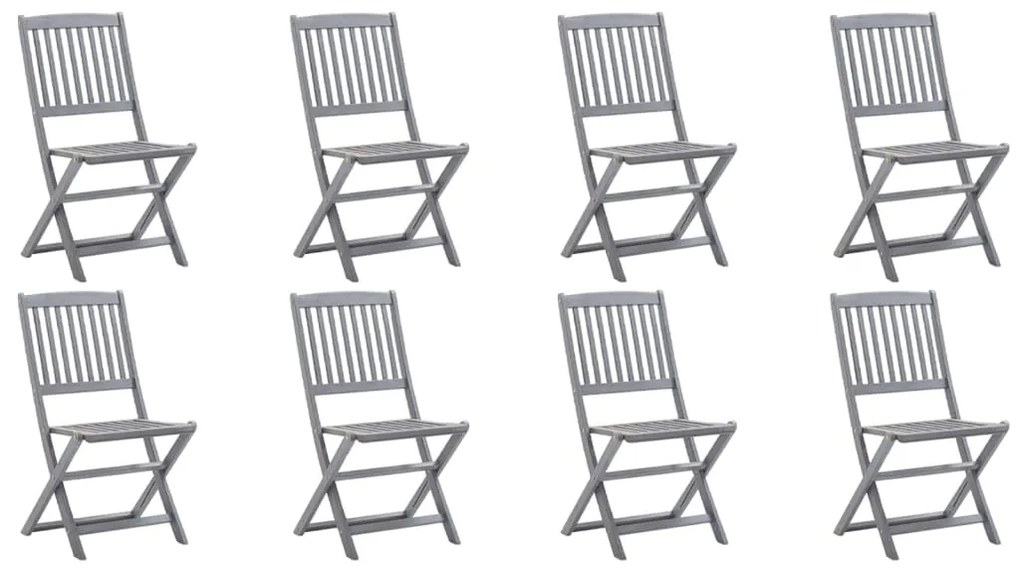 3078307 vidaXL Сгъваеми градински столове, 8 бр, с възглавници, акация масив