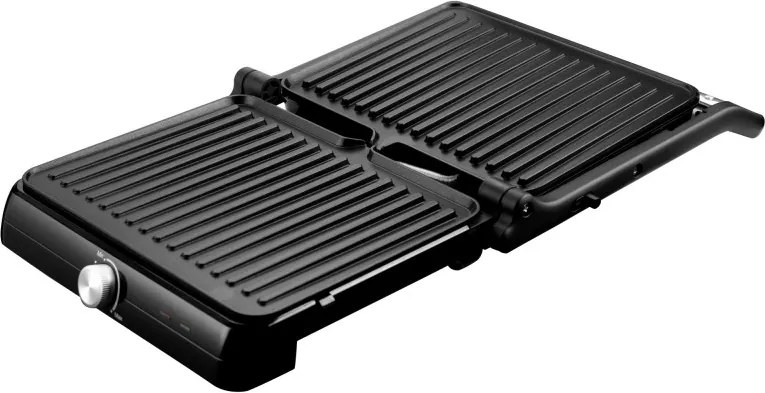 Електрическа скара Rosberg R51442M, 2000W, Грил, Незалепващи плочи-29х23 см, Отваряне на 180°C, Инокс/черен