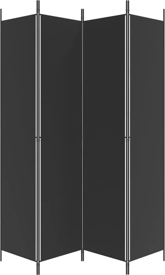 Параван за стая Rice, 4 панела, черен, 200x220 cм, плат