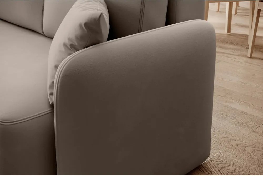 Бежов кадифен разтегателен ъглов диван с място за съхранение (ляв ъгъл) Hadson – ELTAP