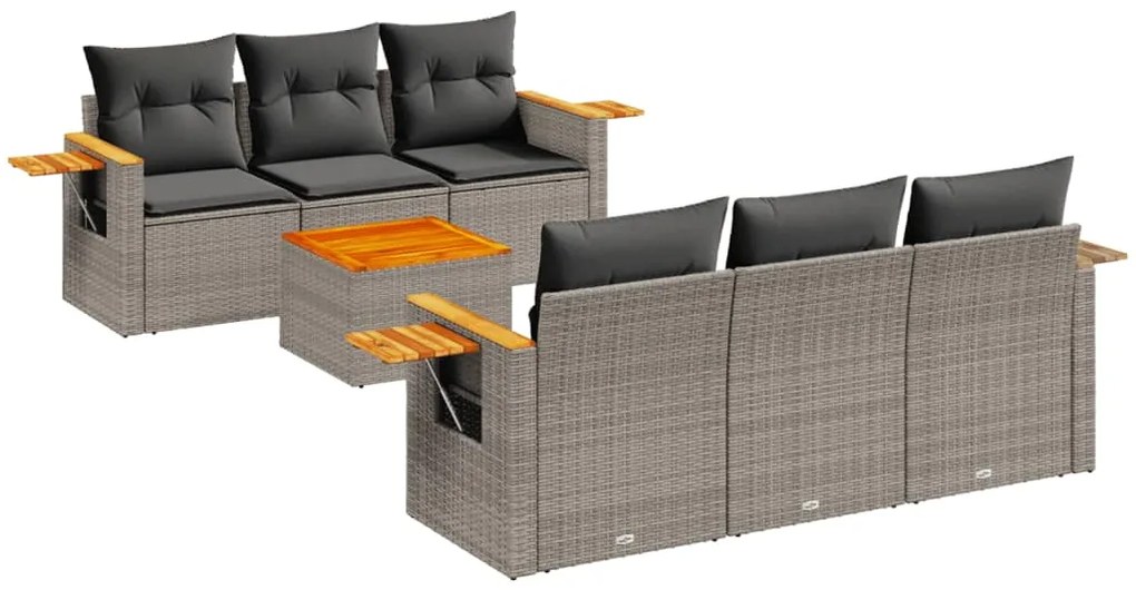 3226634 vidaXL Градински диван с възглавници, 7 части, полиратан, сив