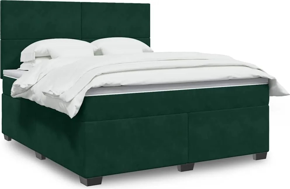 3293275 vidaXL Боксспринг легло с матрак, тъмнозелено, 180x200 см, кадифе