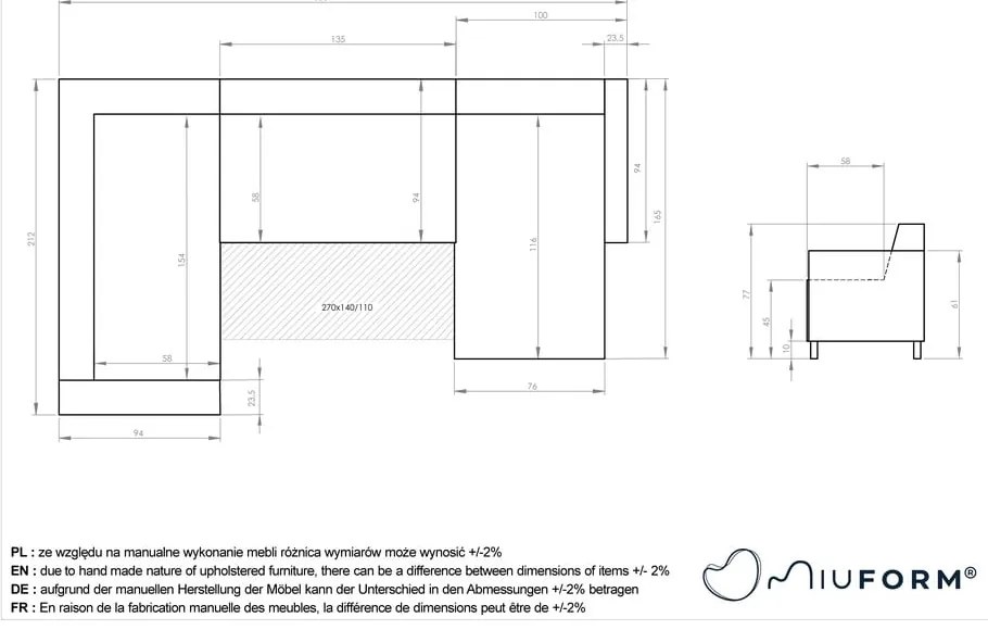 Сив разтегателен/с място за съхранение ъглов диван (ляв ъгъл/U форма) Classy Sophie – Miuform