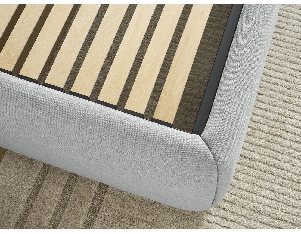 Светлосиво тапицирано двойно легло без табла с място за съхранение и включена подматрачна рамка 160x200 cm Inera – Bobochic Paris