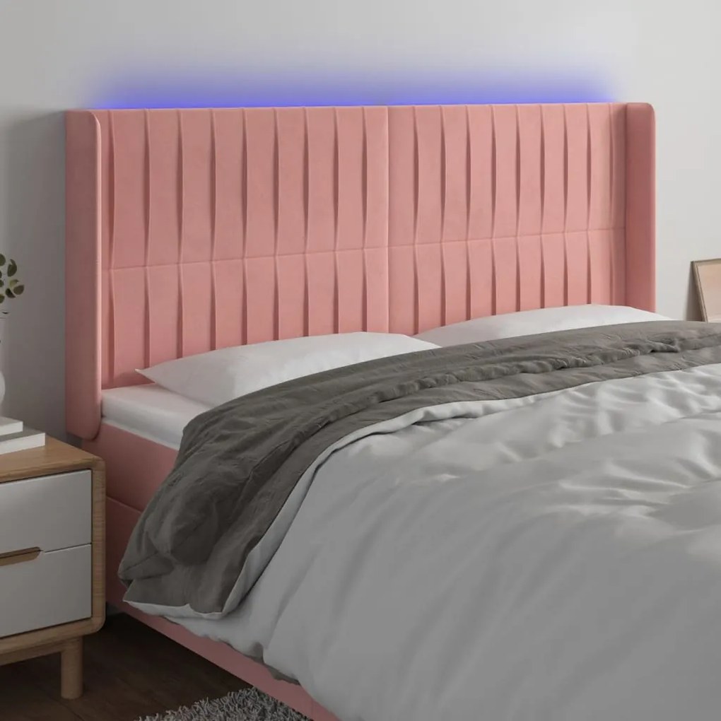 3124357 vidaXL LED горна табла за легло, розова, 203x16x118/128 см, кадифе