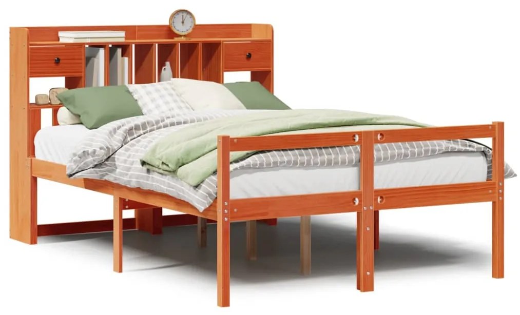 3322073 vidaXL Легло с етажерка за книги, без матрак, 140x200 см, бор масив