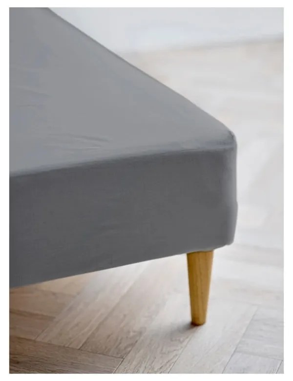 Сив еластичен чаршаф от органичен памук 180x200 cm Calm – Södahl