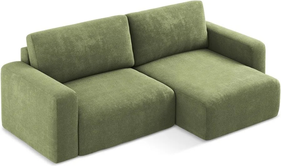 Зелен шенилов сгъваем/с място за съхранение ъглов диван (десен ъгъл) Kona – Makamii