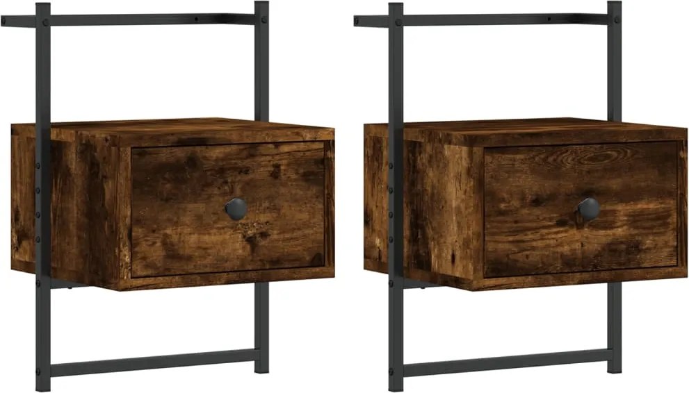 833448 vidaXL Нощно шкафче стенно 2 бр опушен дъб 35x30x51 см инженерно дърво