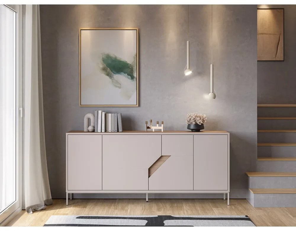 Кремавo-естествен скрин от декор от дъб 180x80x40 cm Lilou – Marckeric