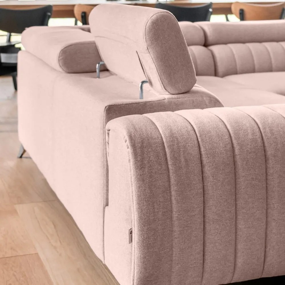 Розов разтегателен ъглов диван с място за съхранение (десен ъгъл U форма) Louis – ELTAP