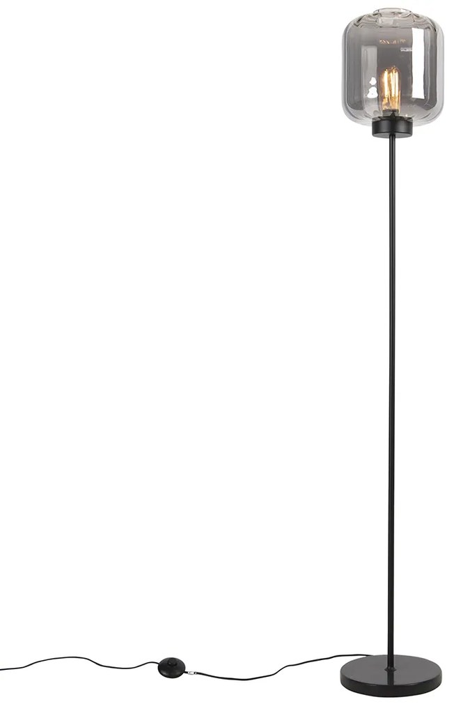 Смарт подова лампа черна с димно стъкло, вкл. Wifi ST64 - Qara