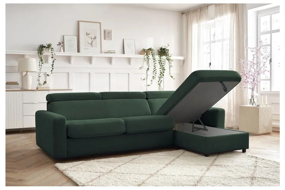 Тъмнозелен разтегателен ъглов диван (променлив) Monaco – Bobochic Paris