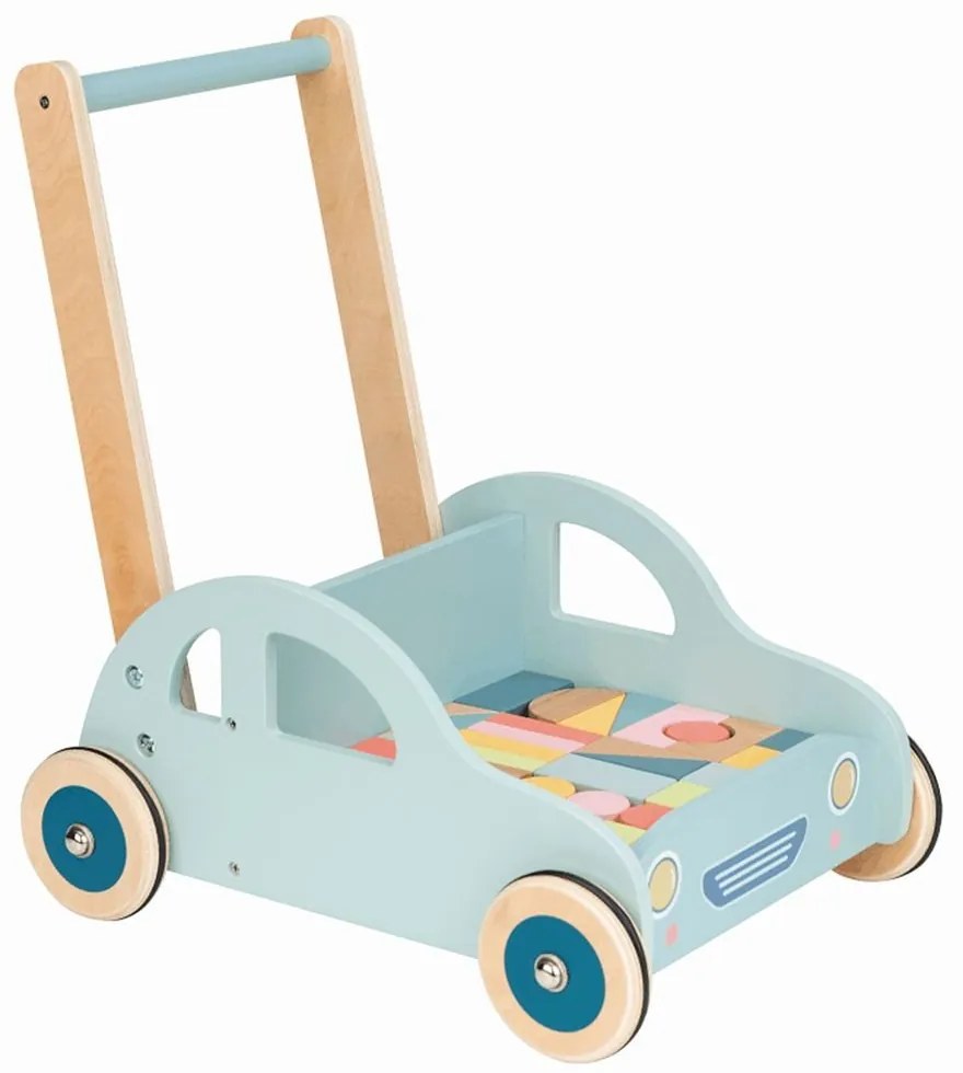 Lelin Toys - Дървена количка за прохождане с конструктор - Автомобил