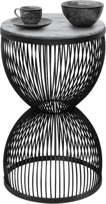 Метална - МДФ странична маса Stella в черен - бял мраморен ефект Ø34,5x56,5см.
