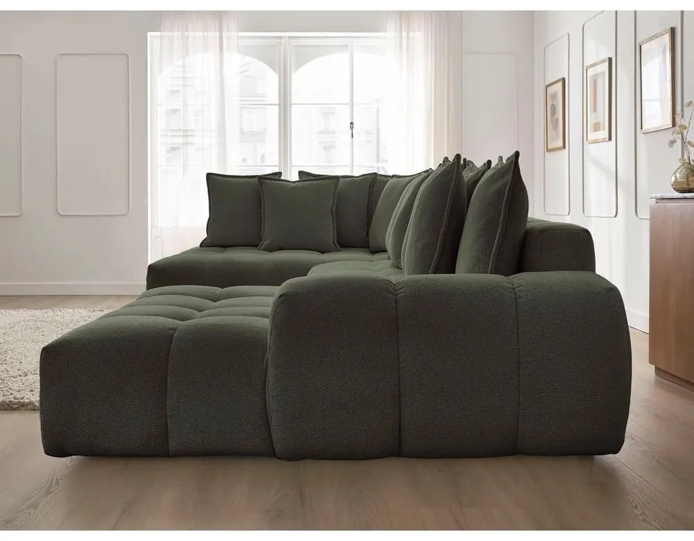Зелен шенилов сгъваем/с място за съхранение ъглов диван (ляв ъгъл/U форма) Everest – Bobochic Paris