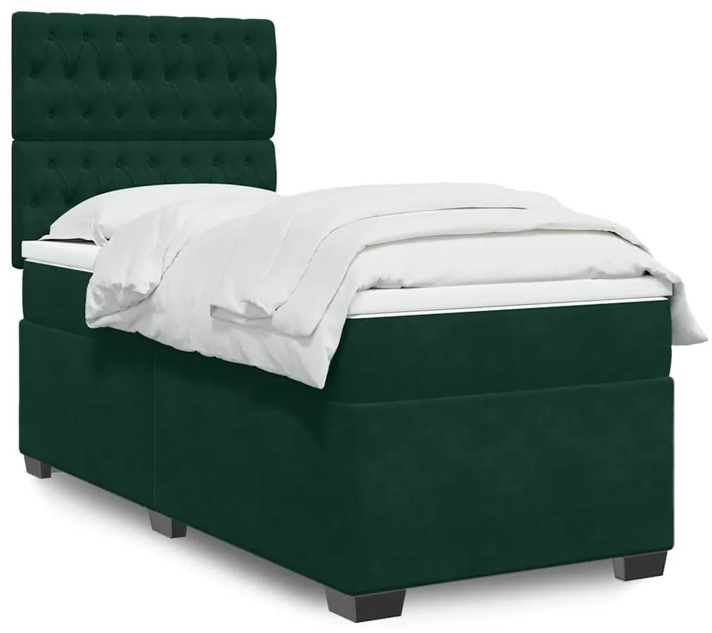3290795 vidaXL Боксспринг легло с матрак, тъмнозелена, 90x190 см, кадифе
