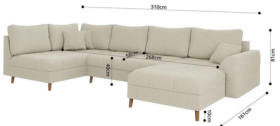 Кремав ъглов диван от рипсено кадифе (десен ъгъл/"U" форма) Ariella – Ropez