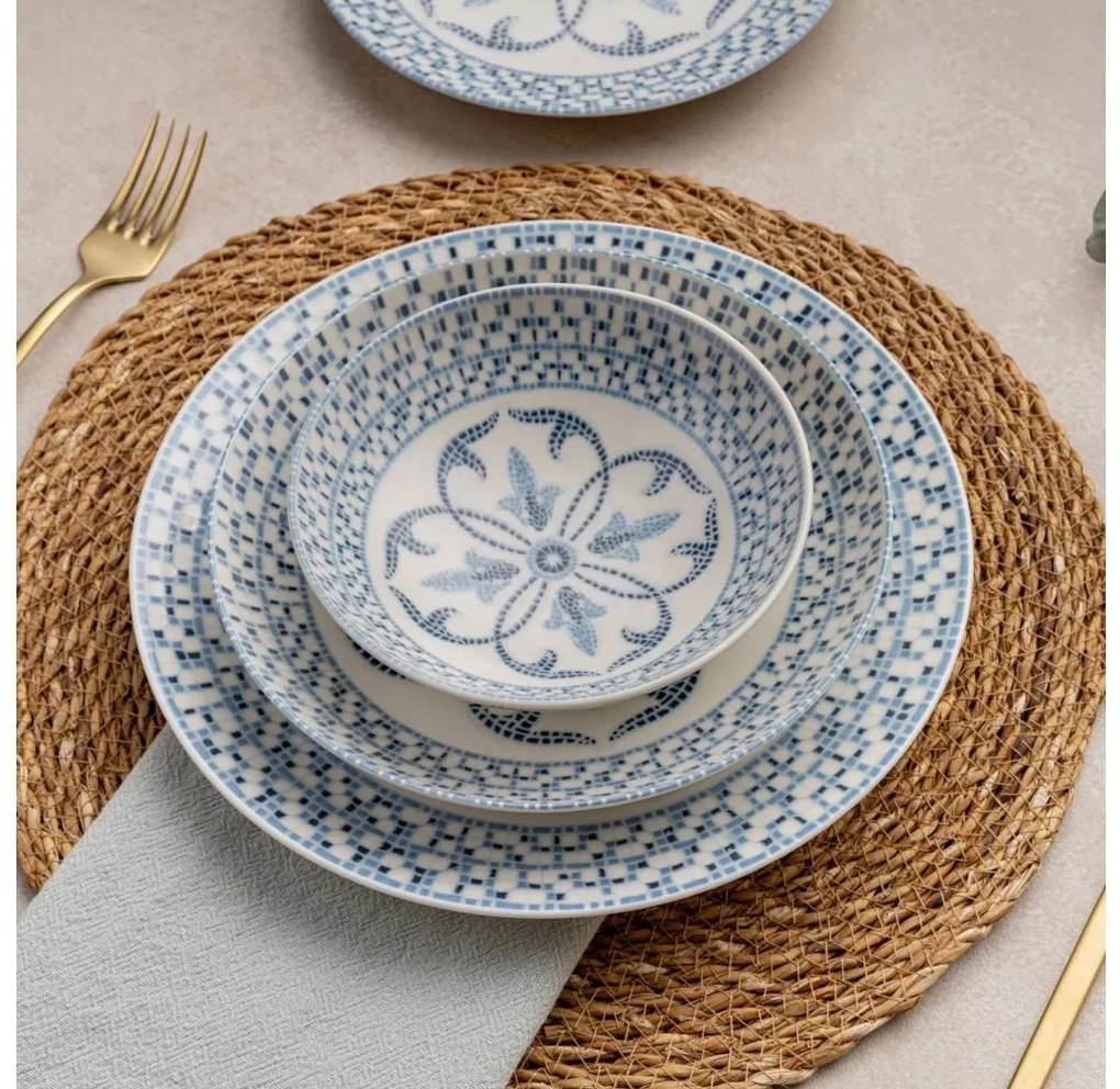 Комплект за хранене 24 части, син порцелан