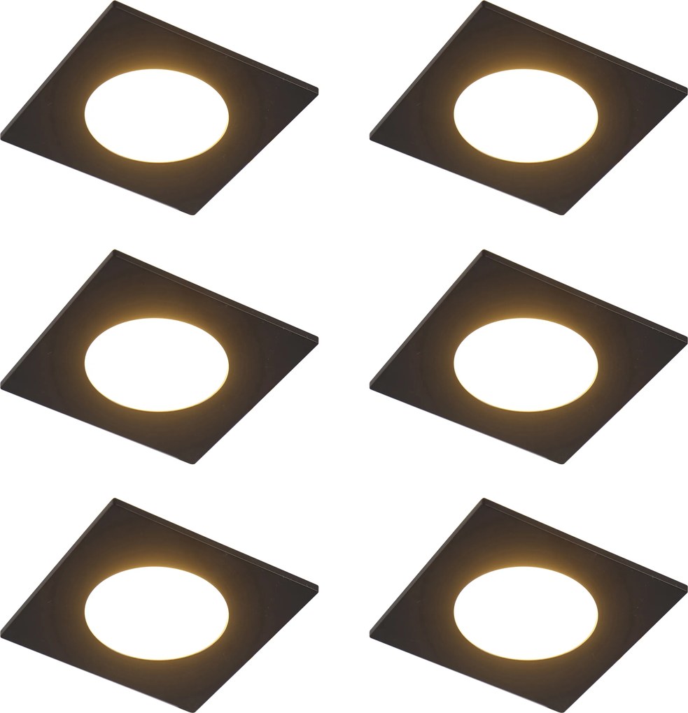 Комплект от 6 модерни вградени прожектора черни, включително LED 3-степенно димируеми IP65 - Simply