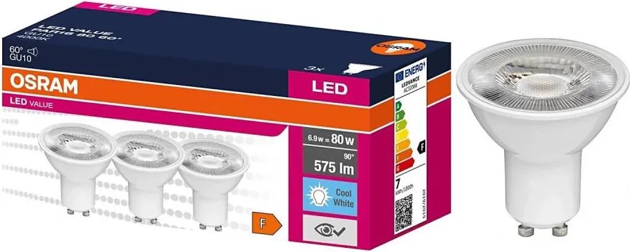Комплект от 3 LED рефлекторни крушки PAR16 GU10/6,9W/230V 4000K 60° - Osram