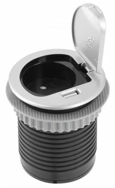 GTV AE-BPW1S1UCH-53 MINI контакт за вгражд., 1х Schuko, USB5V/2,4A, капак, кабел 1,9 м, сребрист