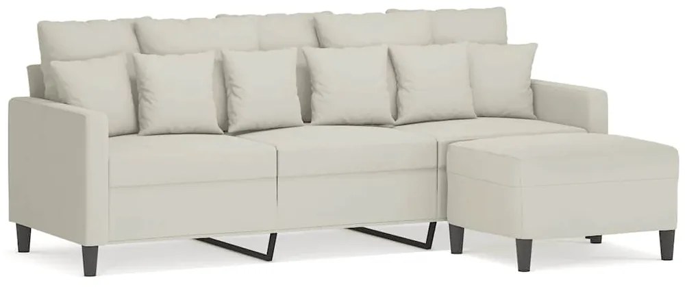 3201115 vidaXL 3-местен диван с табуретка, кремав, 180 см, кадифе