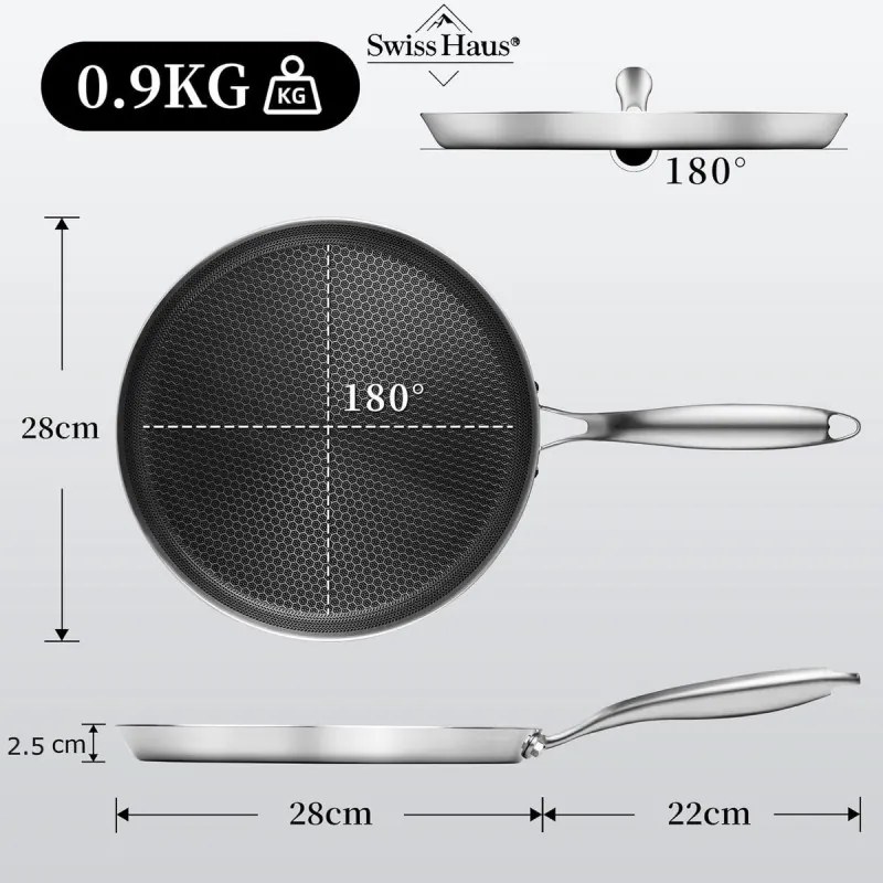 Тиган за палачинки Swiss Haus SH-ZGCP28, 28x2.4 см, Sapphire-керамично покритие, Без PTFE/PFAS/PFOA, Индукция, Сребрист