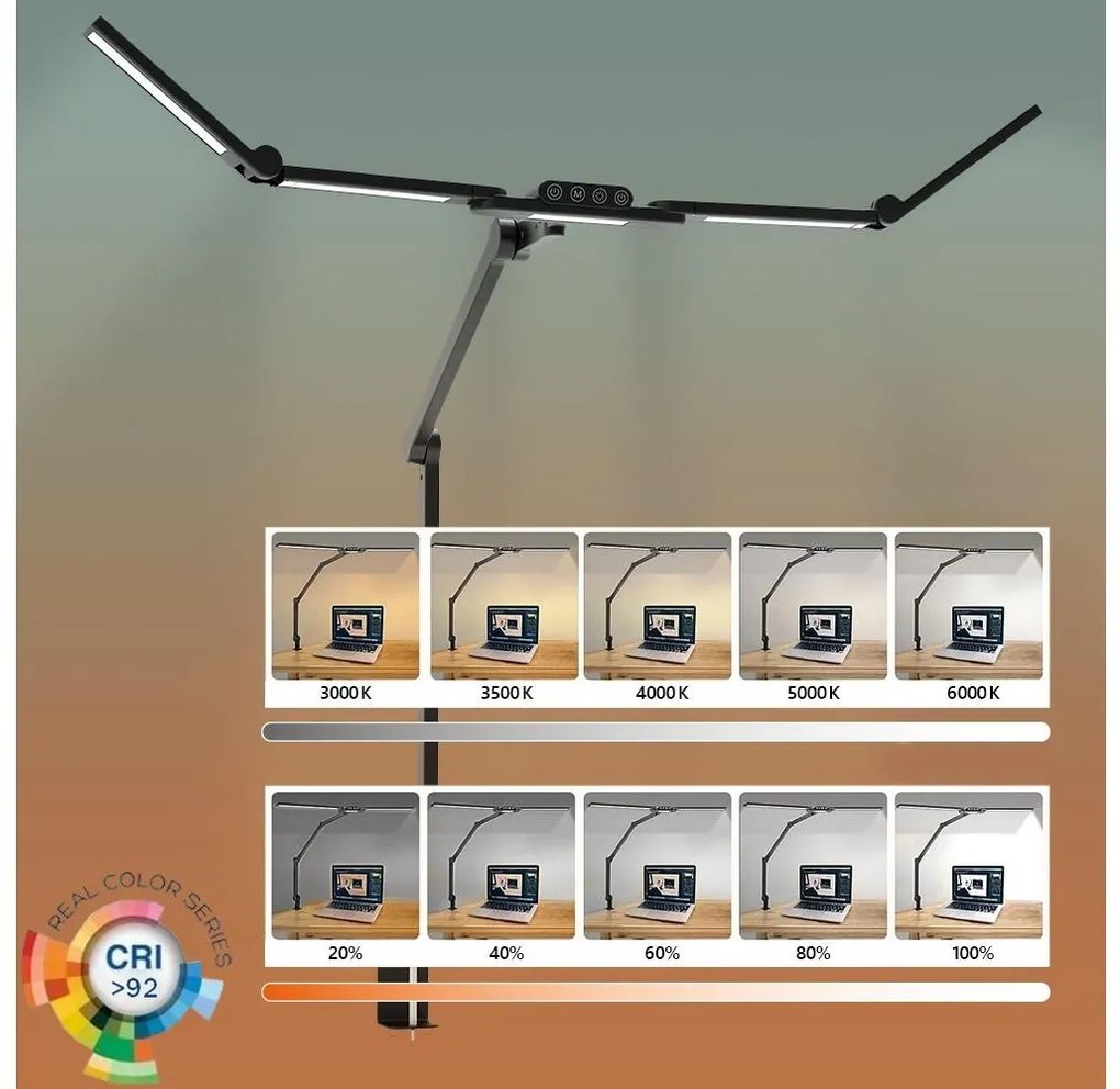 LED регулируема гъвкава настолна лампа 24W 230V 3000-6500K CRI 92 черна