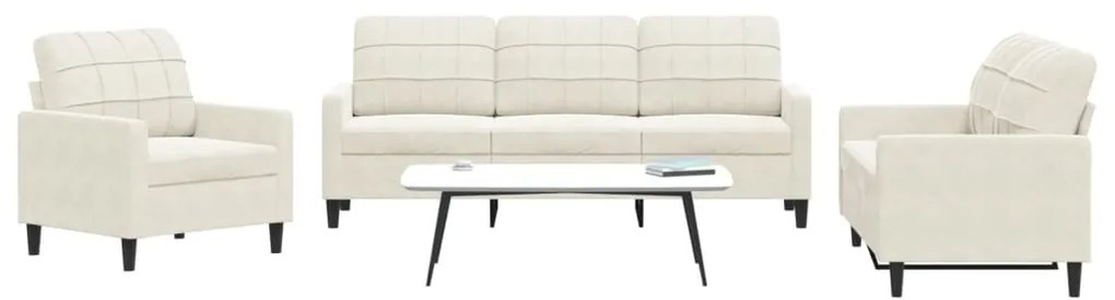 3278359 vidaXL Комплект дивани от 3 части с възглавници, кремав, кадифе