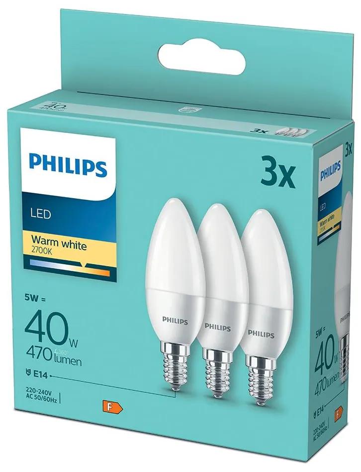 К-кт 3 бр. LED крушки Philips B35 E14/5W/230V 2700K