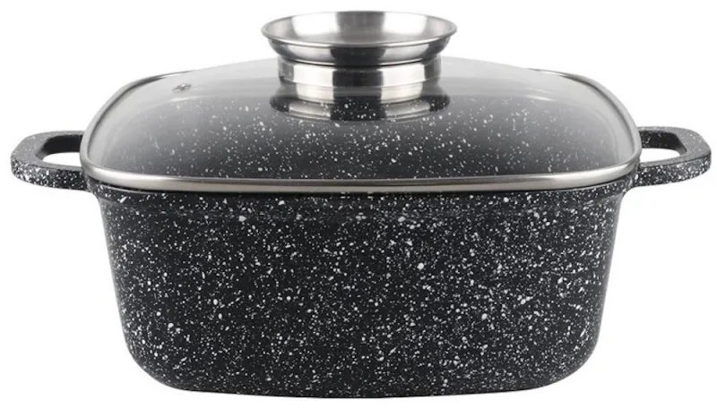 Съд за печене-ростер Oliver Voltz OV54323C28A, 28х11 см, 6.5 л, Стъклен капак, Мраморно покритие, Индукция, Черен