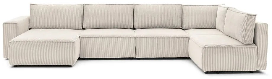 Кремав ъглов U-образен диван от велур, десен ъгъл Nihad modular - Bobochic Paris