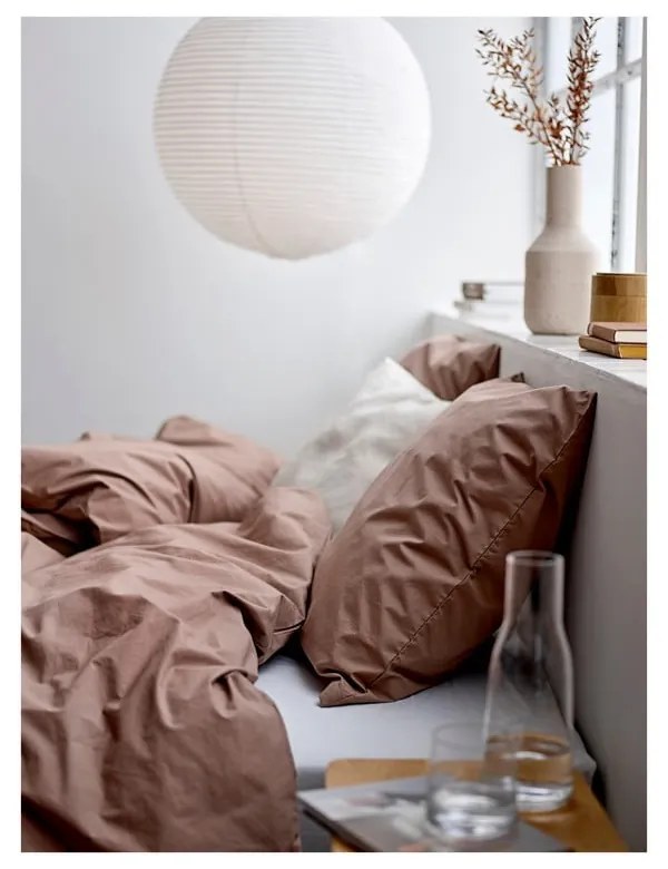 Кафяво удължено спално бельо за двойно легло от памучен перкал 200x220 cm Crisp - Södahl