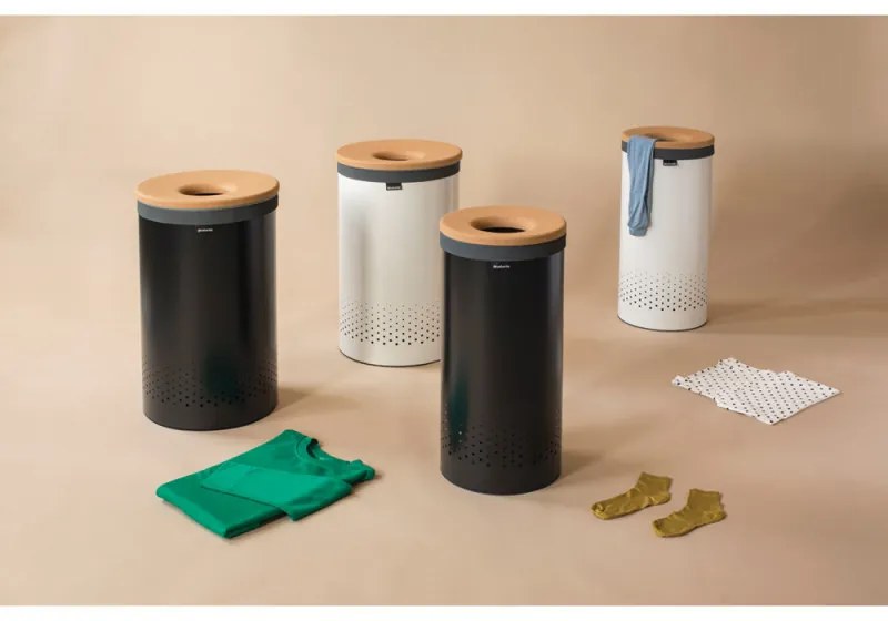 Кош за пране Brabantia 90300239, 35 л, Корков капак, Пълнене без отваряне, Вентилационни отвори, Бял