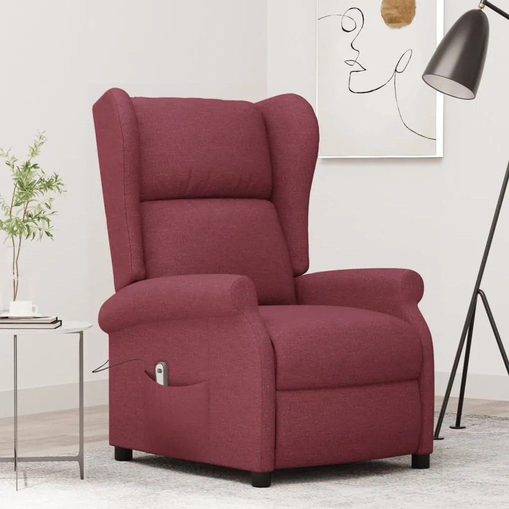 3098322 vidaXL Wingback електрически реклайнер стол, виненочервен, текстил