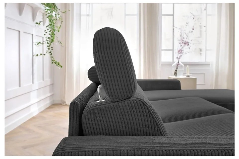 Тъмносив разтегателен ъглов диван от рипсено кадифе (променлив) Monaco – Bobochic Paris