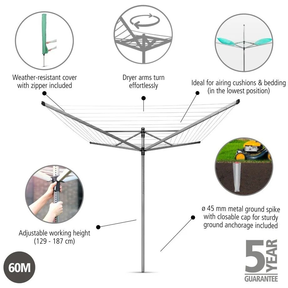 Градинска сушилня за дрехи в сребрист цвят 60 m Lift-O-Matic – Brabantia