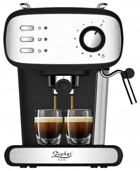 Еспресо машина ZEPHYR ZP 1171 J, 850W, 15 бара, 1.5 литра, Крема диск, Разпенване, Инокс/черен