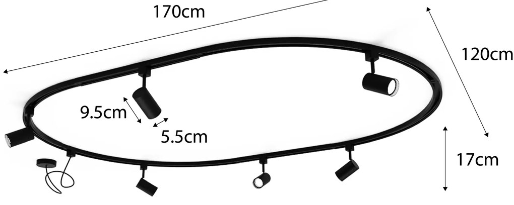 Модерна релсова система за осветление с 6 прожектора, бяла, 1-фазна, овална, 100 см - Iconic Jeana