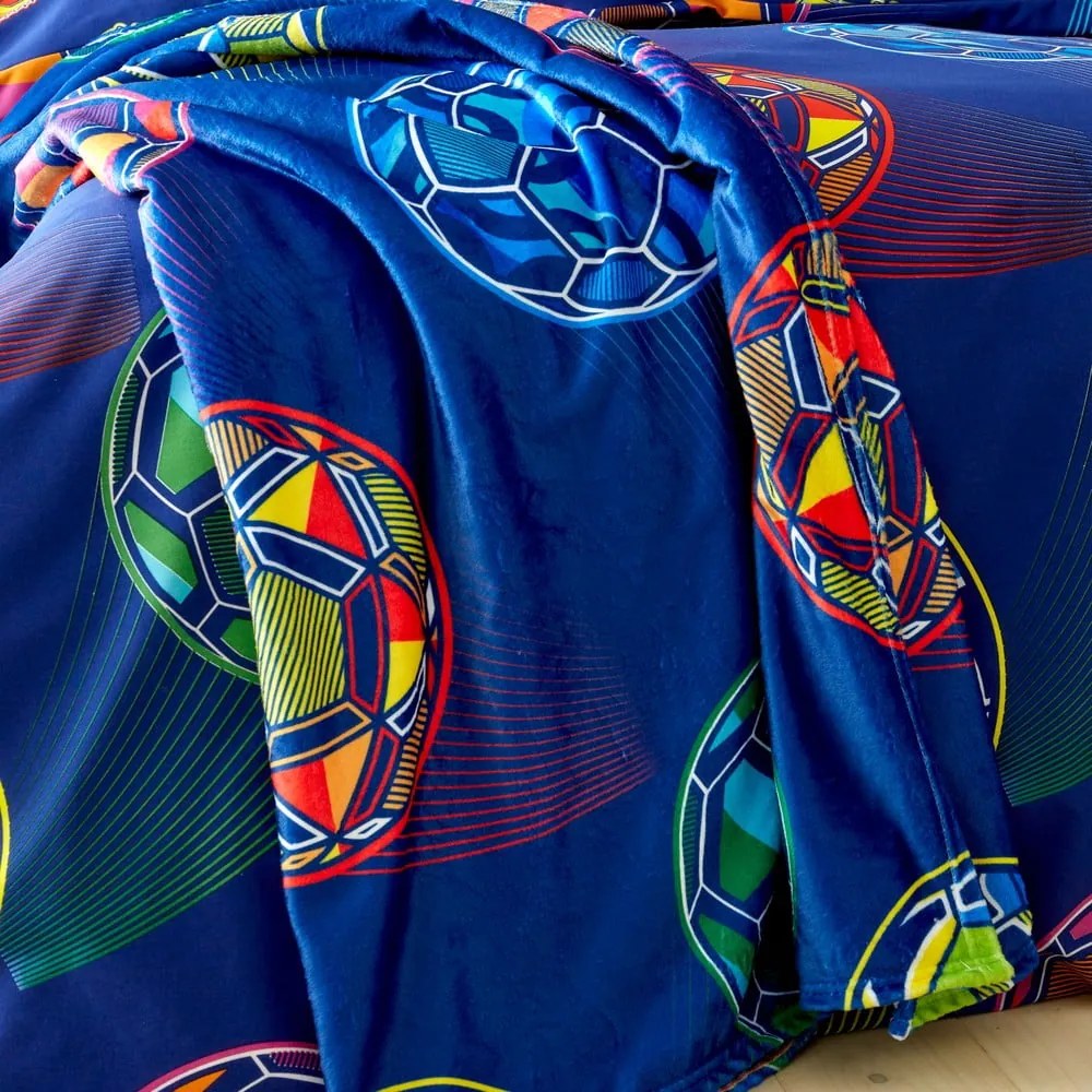 Синьо бебешко одеяло от микроплюш 130x170 cm Bright Football – Catherine Lansfield