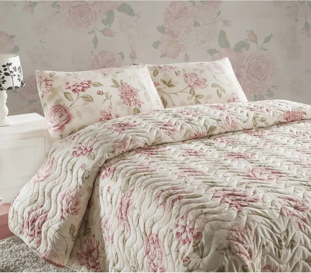 Комплект от ватирано шалте и 2 калъфки за възглавници Eponj Home Care Pink, 240 x 220 cm - Mijolnir