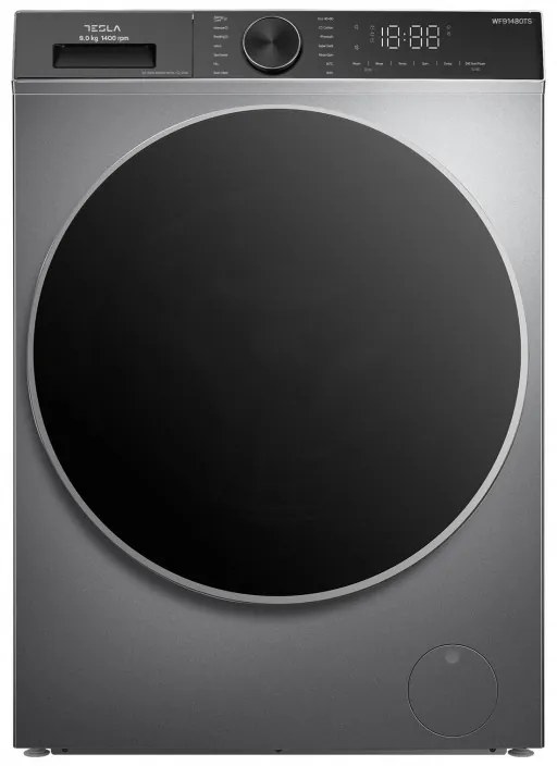 Пералня с предно зареждане Tesla WF91480TS, 1900W, 9 кг, 60 л, 14 програми, 1400 об/мин, Клас A, Steam Care, LED, Сребрист
