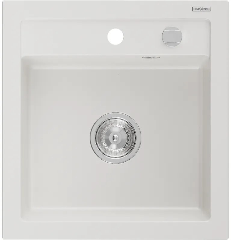 Mexen Vito гранитна мивка с 1 камера 520 x 490 mm, бяла, хромиран сифон - 6503521000-20