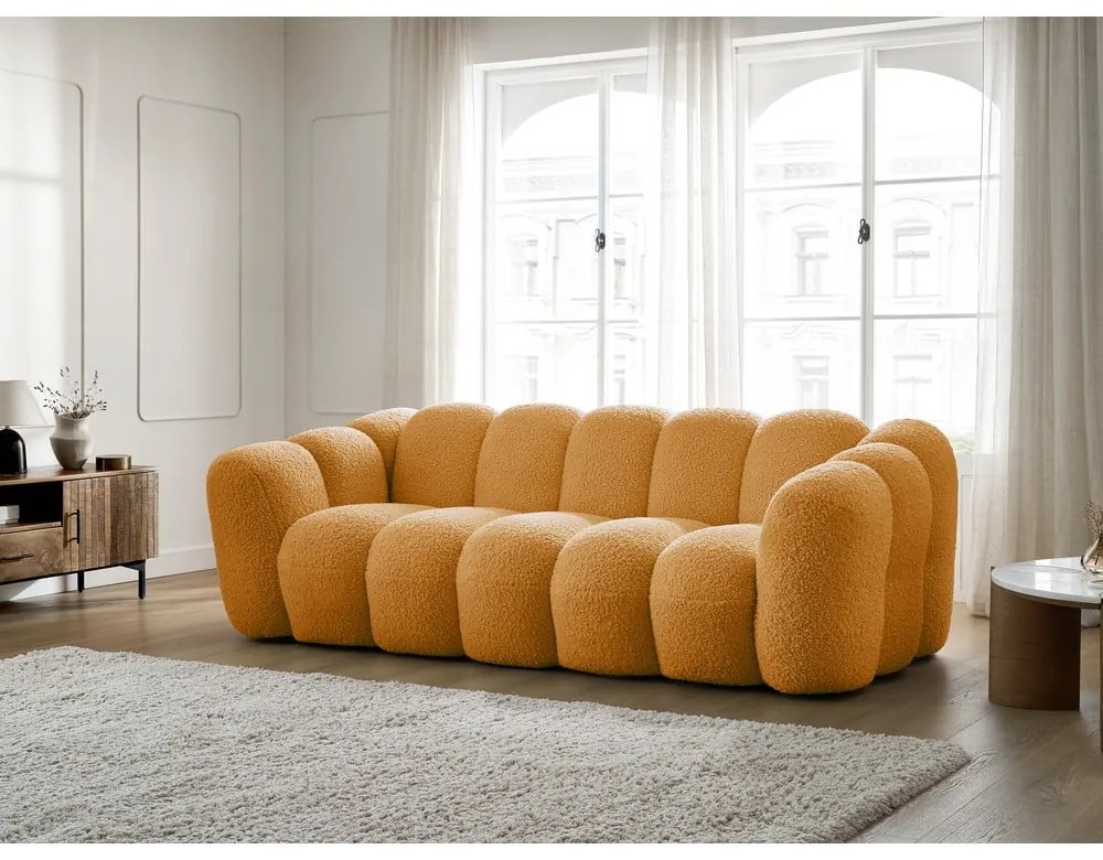Диван от прежда с примки от букле в цвят горчица 232 cm Hippolyte – Bobochic Paris