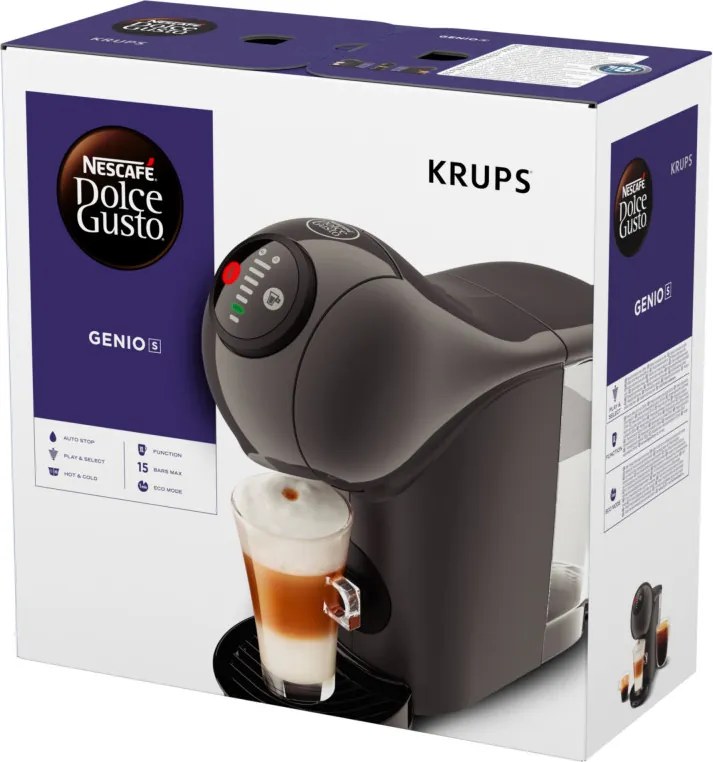 Еспресо машина Krups KP243B10 NDG GENIO S ANTHRACITE, 1500W, 15 bar, 0.8 л, Работа с NESCAFÉ® Dolce Gusto® капсули, LED, XL функция, Сив/антрацит
