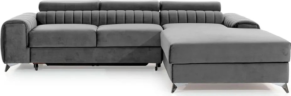 Сив кадифен разтегателен ъглов диван с място за съхранение (десен ъгъл) Grayson – ELTAP